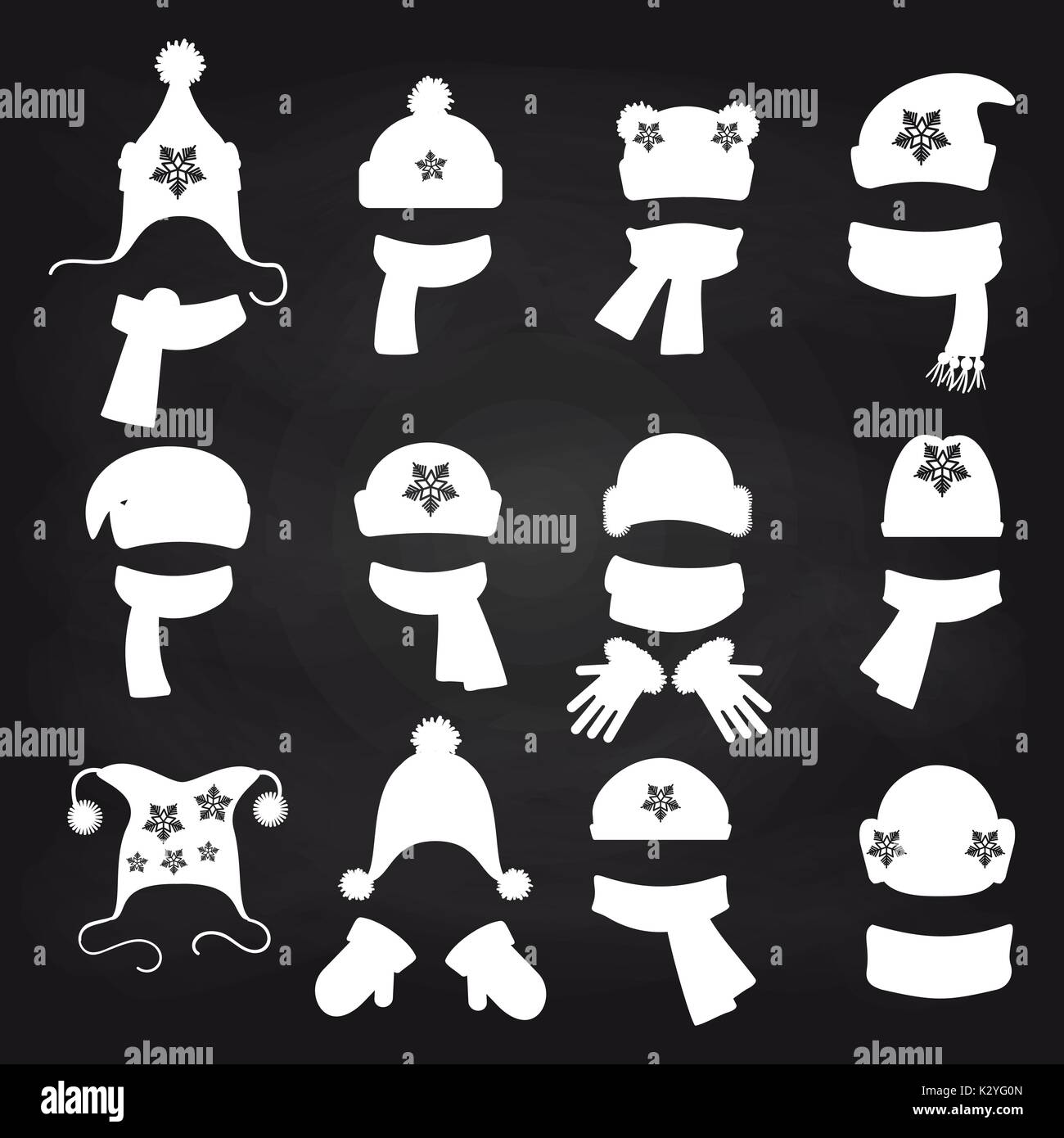 Winter accessories white silhouette on chalkboard, vector illustration