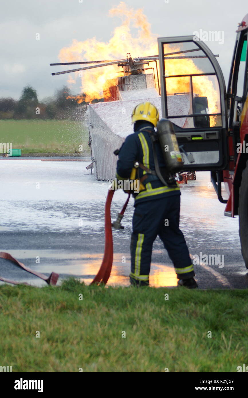 Helicopter crash, airport emergency Stock Photo Alamy