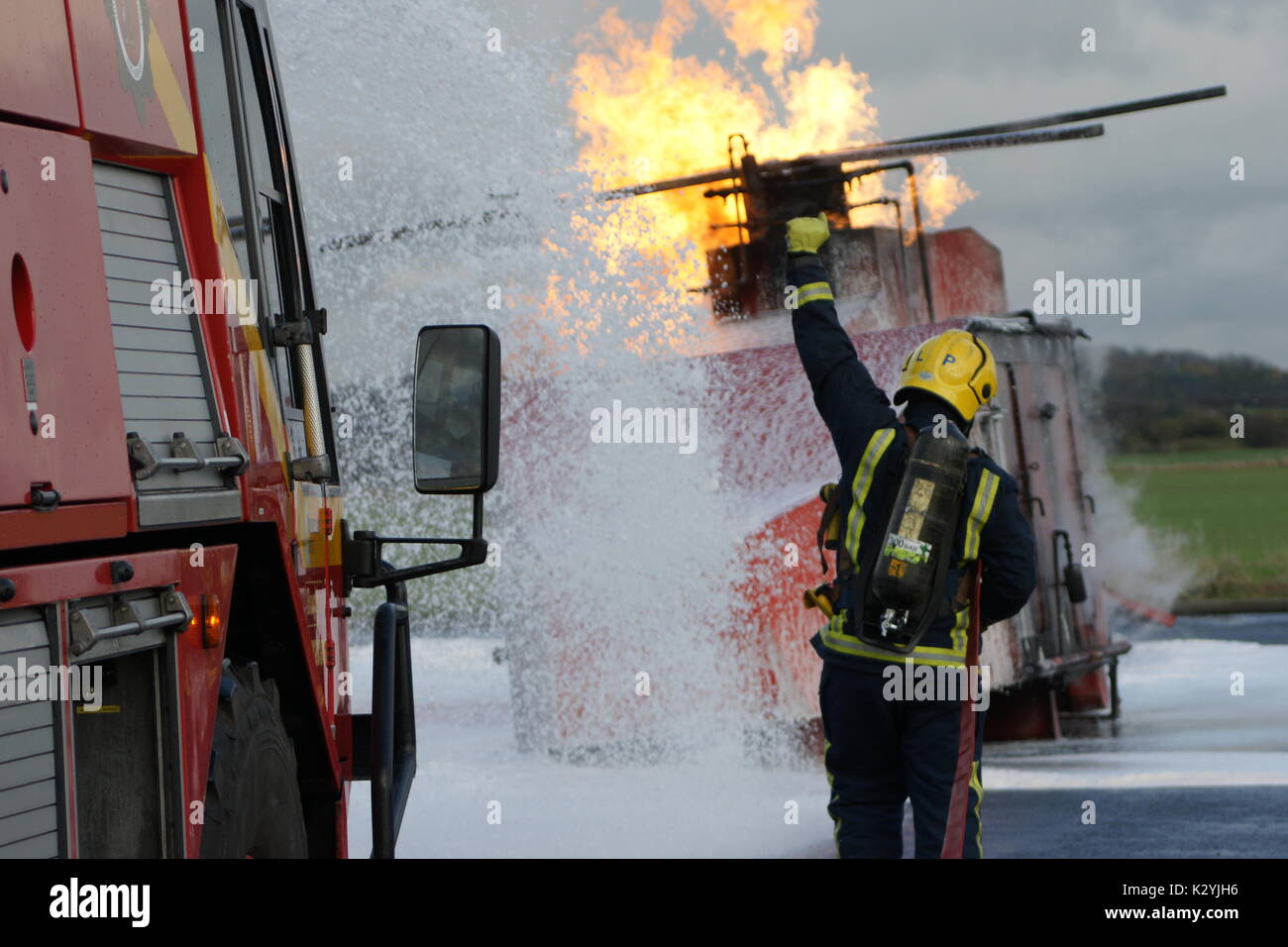 Helicopter crash, airport emergency Stock Photo Alamy