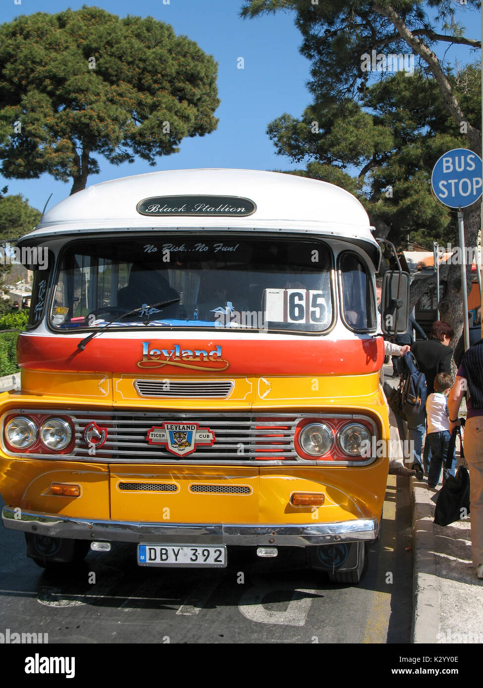 Historic Malta bus at stop in Mdina on Malta Stock Photo