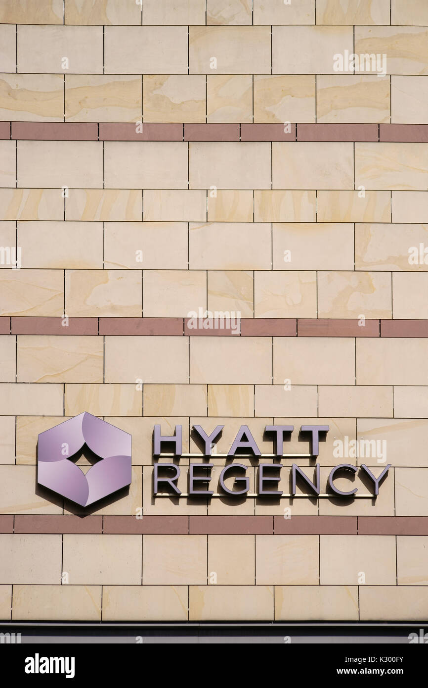 Mainz, Germany - August 21, 2017: The logo of the hotel Hyatt Regency ...