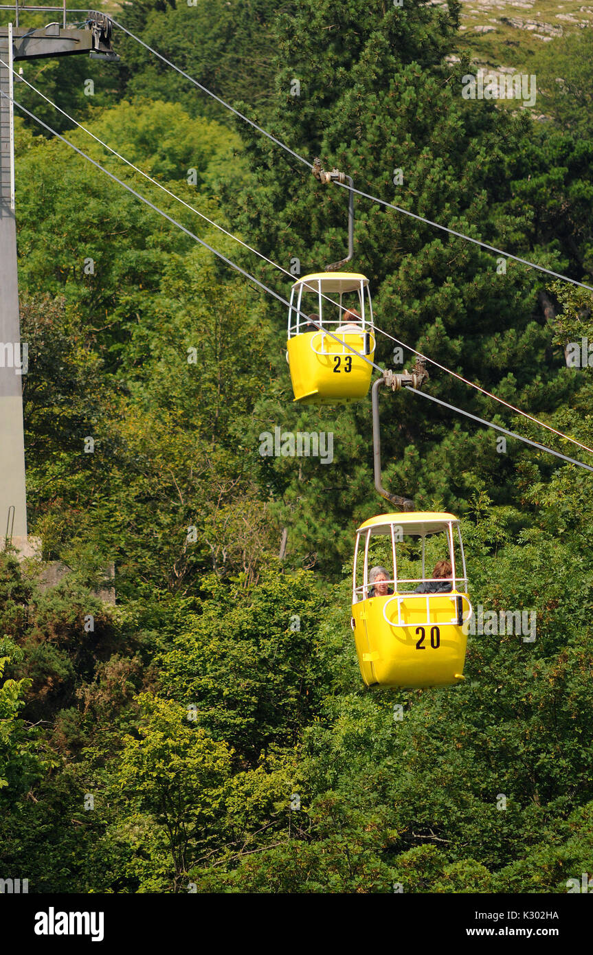 Cable cars near the lower station, Great Orme, Llandudno Stock Photo