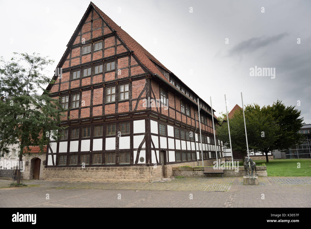 Half-timbered house beside the Lippischen land museum in the city of Detmold Stock Photo
