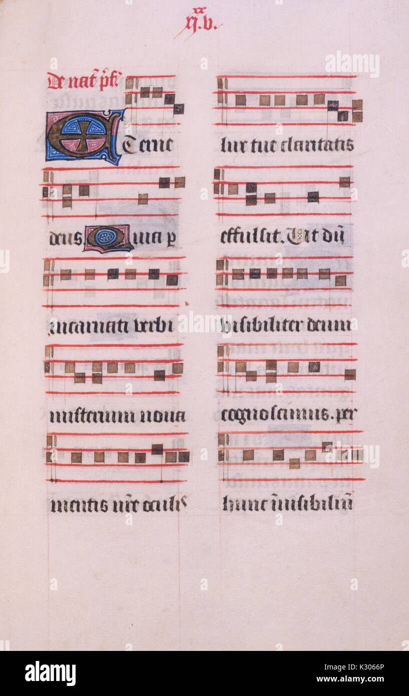 Illuminated manuscript page from 'Sacerdos aspergat altaria, ' missal manuscript printed in Latin, 1401. Stock Photo