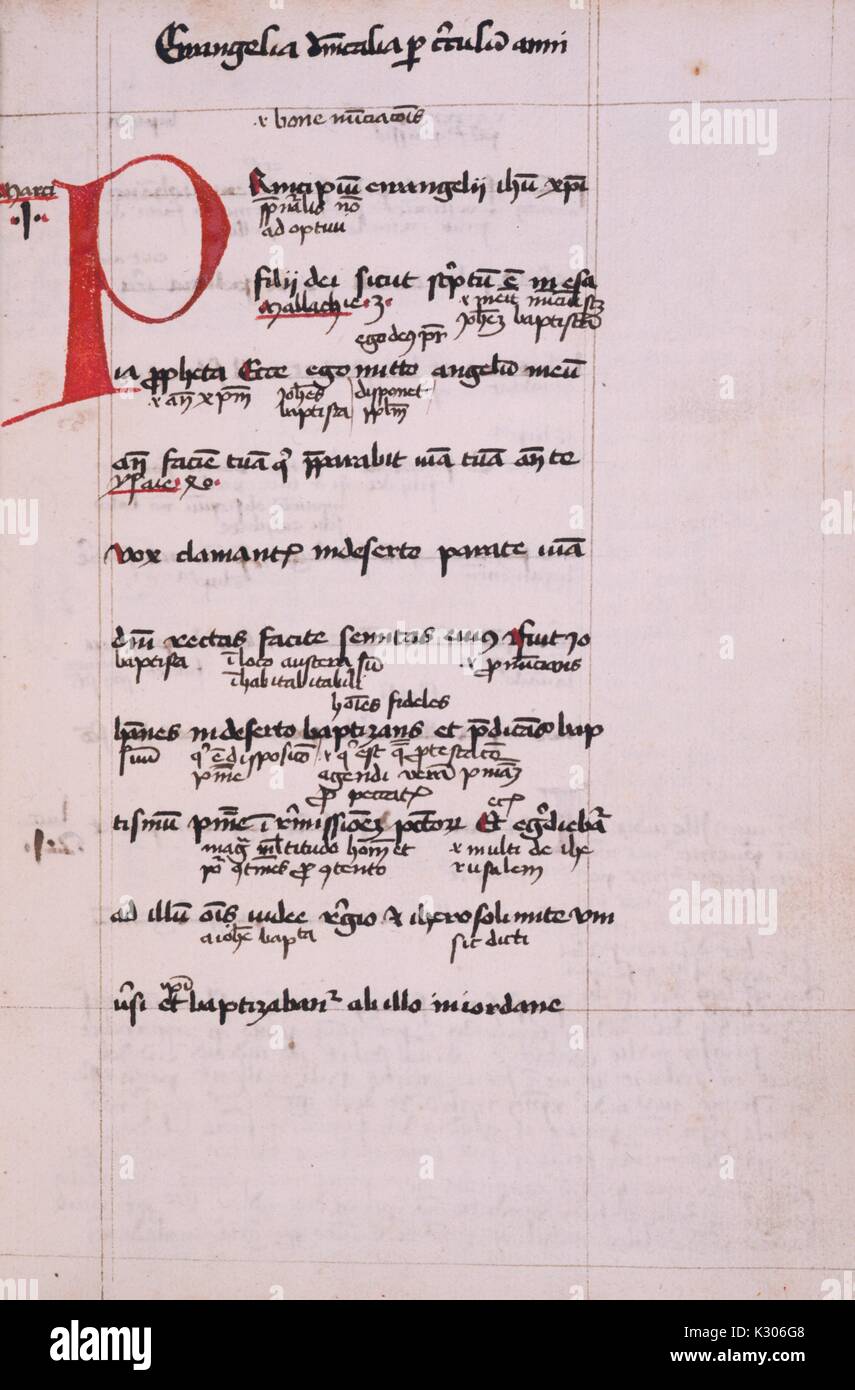 Illuminated manuscript pages from 'Expositiones Evangeliarum et Epistolurum per annum' from 16th century, 1500. Stock Photo