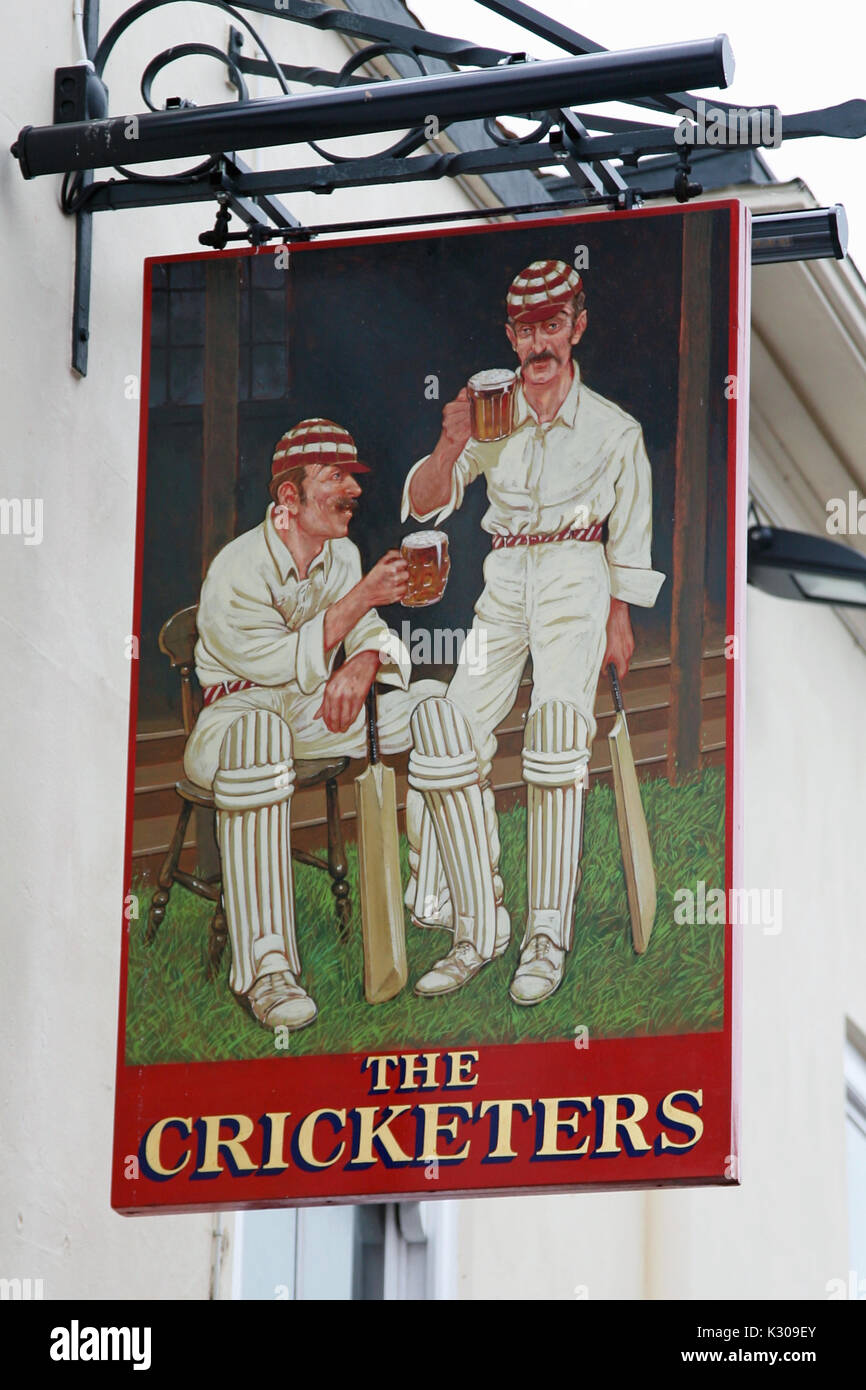 Pub sign for the Cricketers in Canterbury, Kent, England Stock Photo