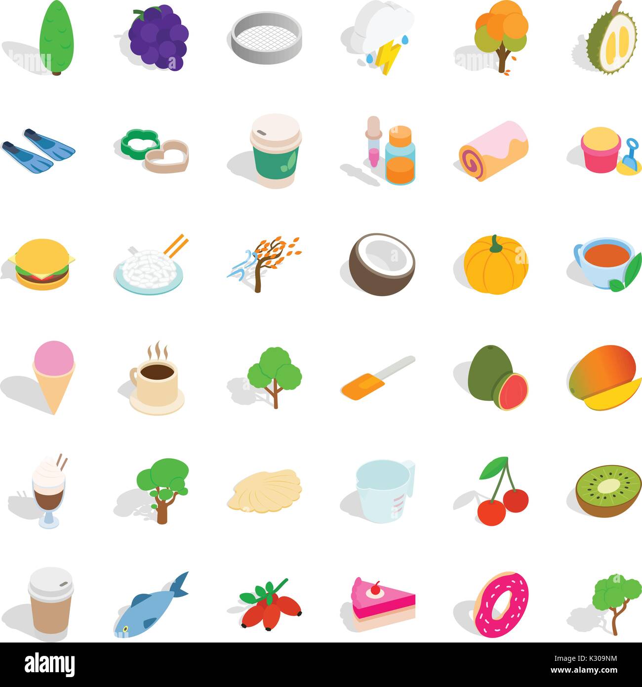 Vegan icons set, isometric style Stock Vector