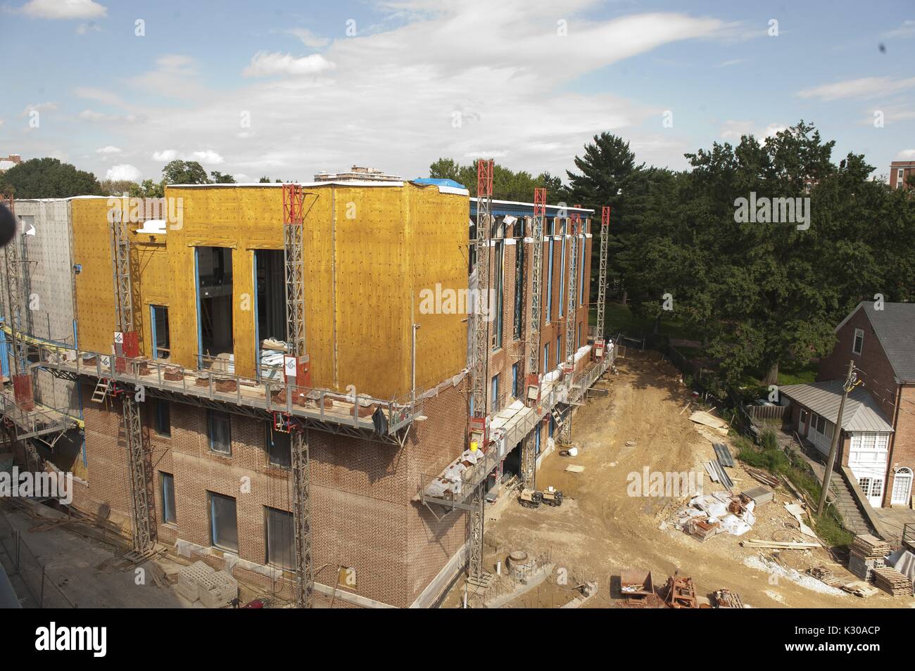 Exterior shot of the construction of Brody Learning Commons (BLC), a collaborative study space and library on the Homewood campus of the Johns Hopkins University in Baltimore, Maryland, 2011. Stock Photo