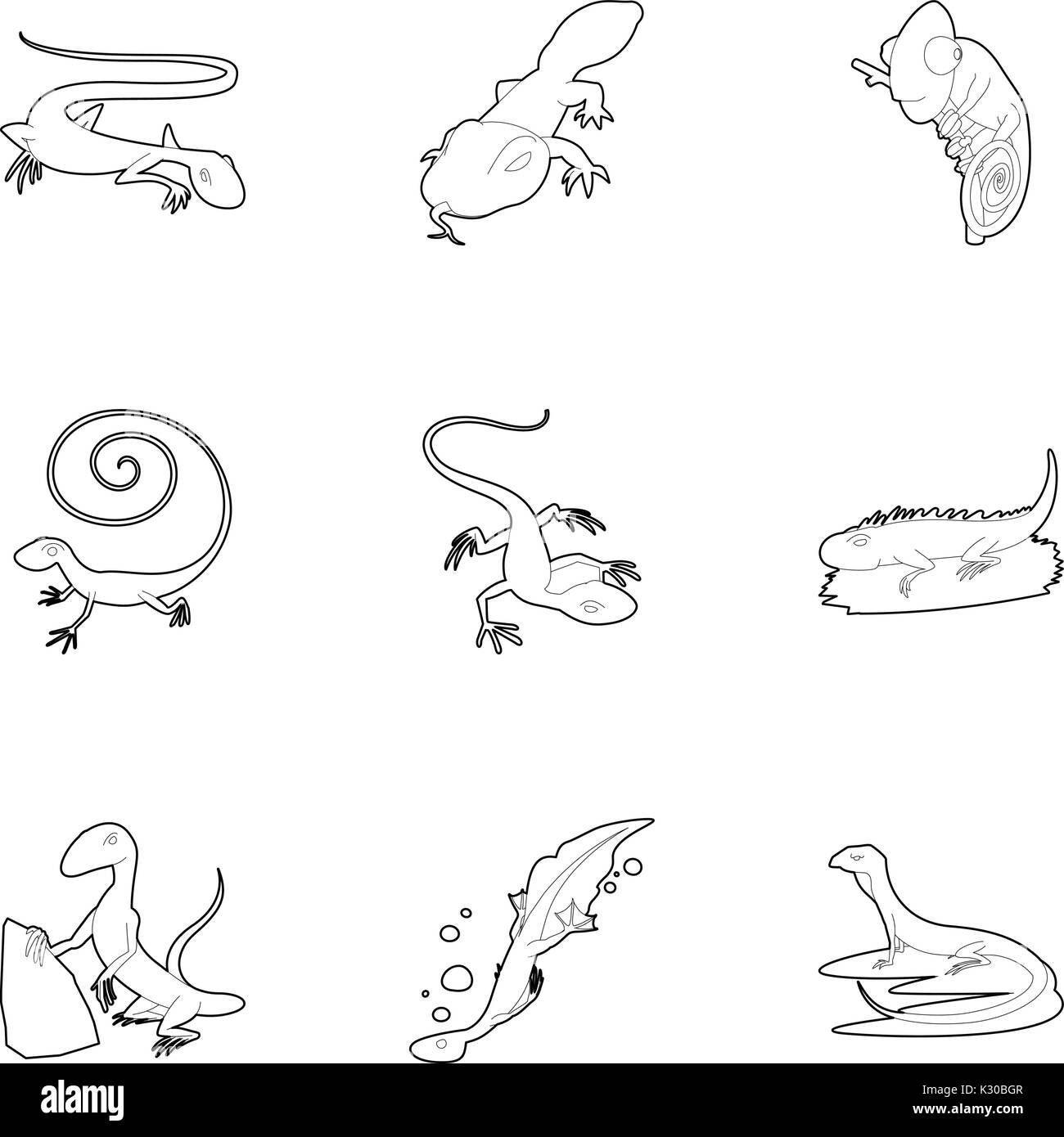 Lizard icons set, outline style Stock Vector