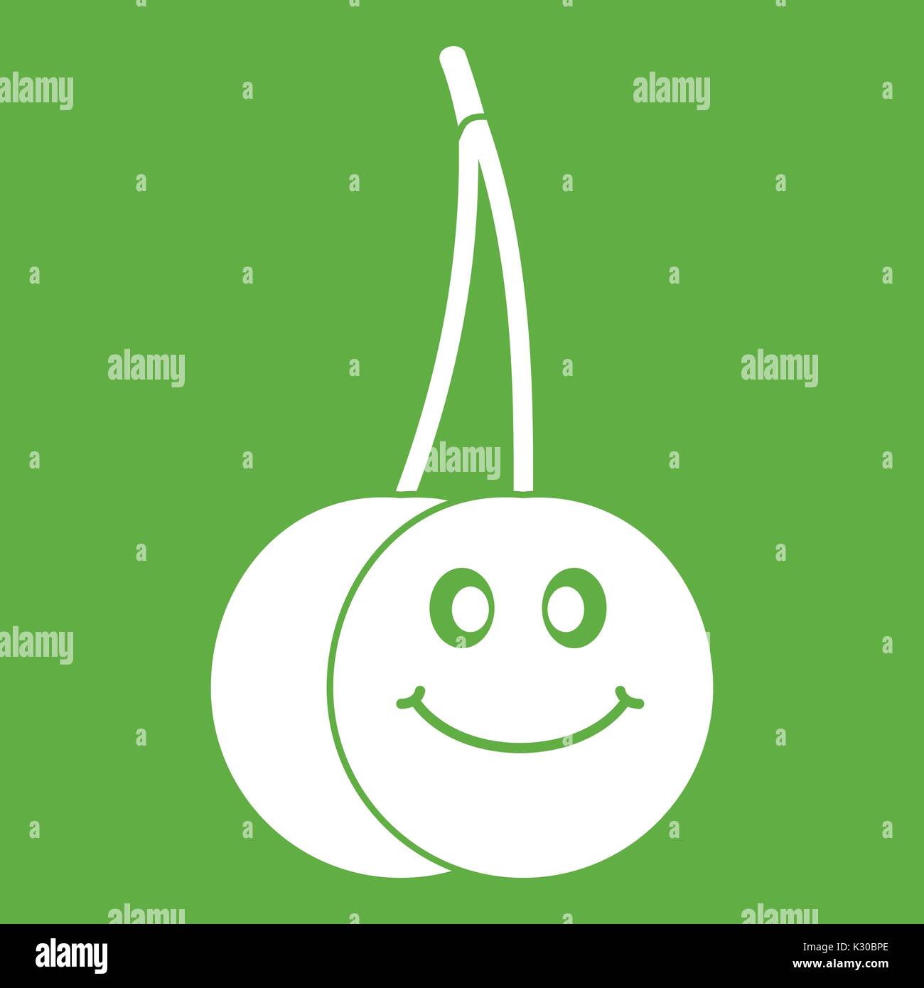 Ripe smiling cherry icon green Stock Vector