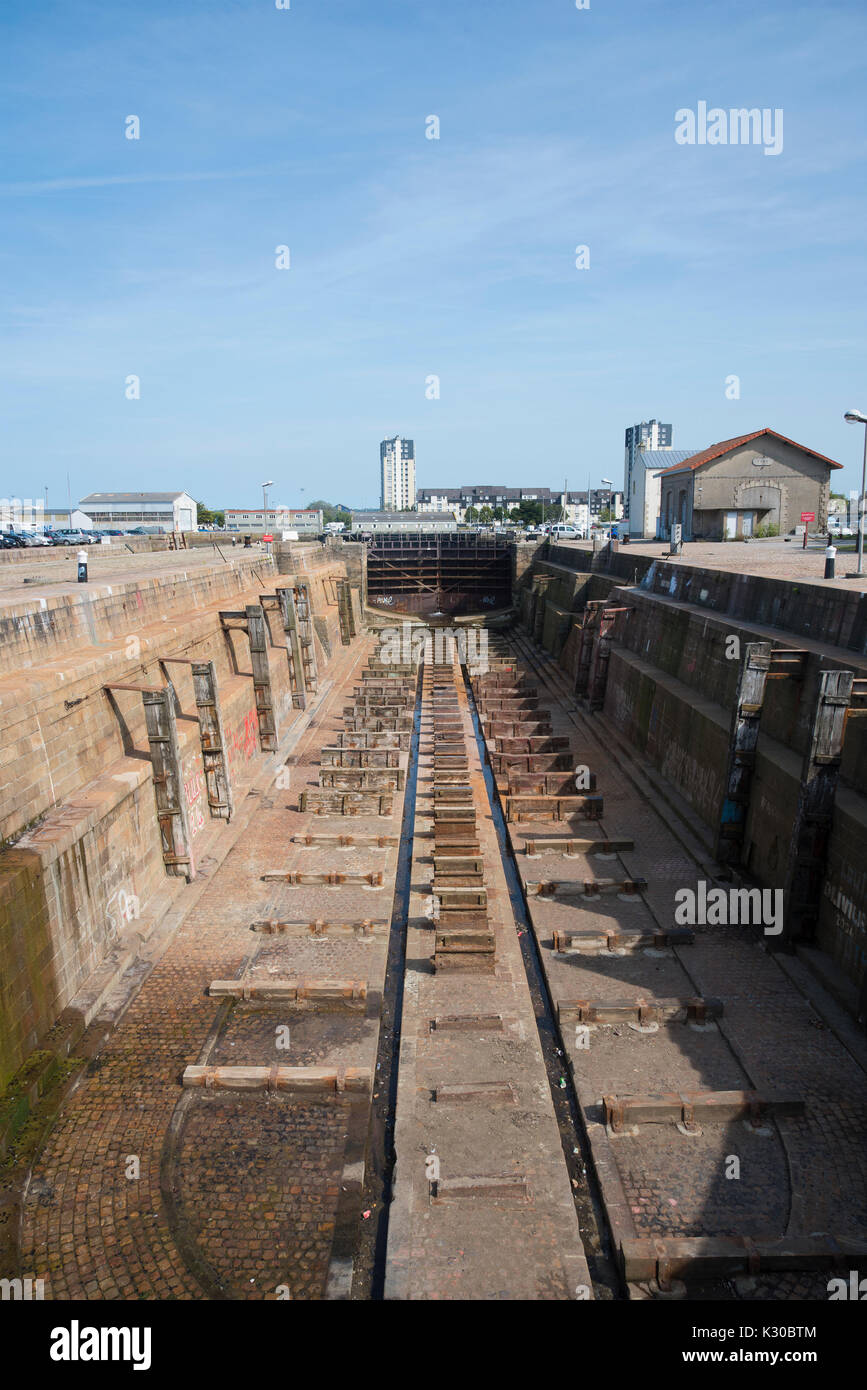 Dry dock for ships in Cherbourg harbour, in Normandy, France Stock