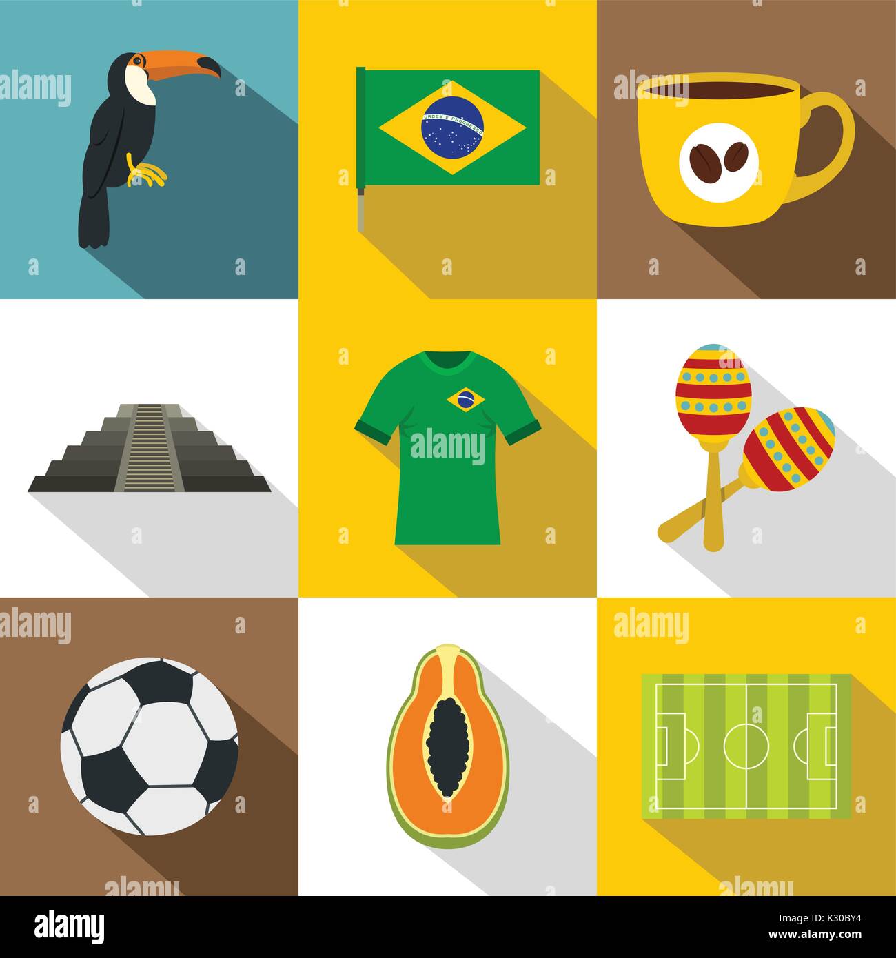 Brazilia icon set, flat style Stock Vector