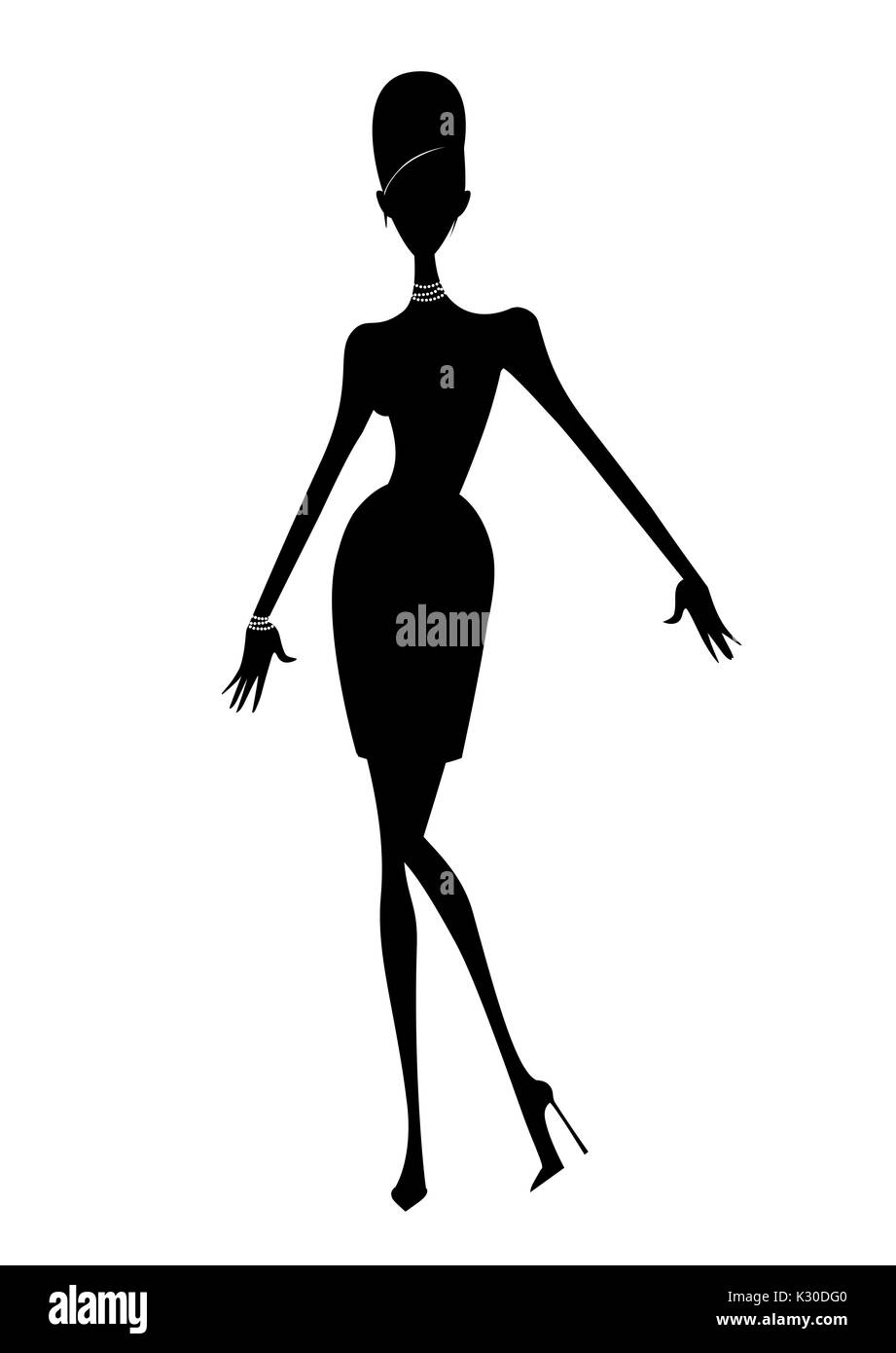 Fashion illustration silhouette  of a chic woman in a short dress Stock Photo