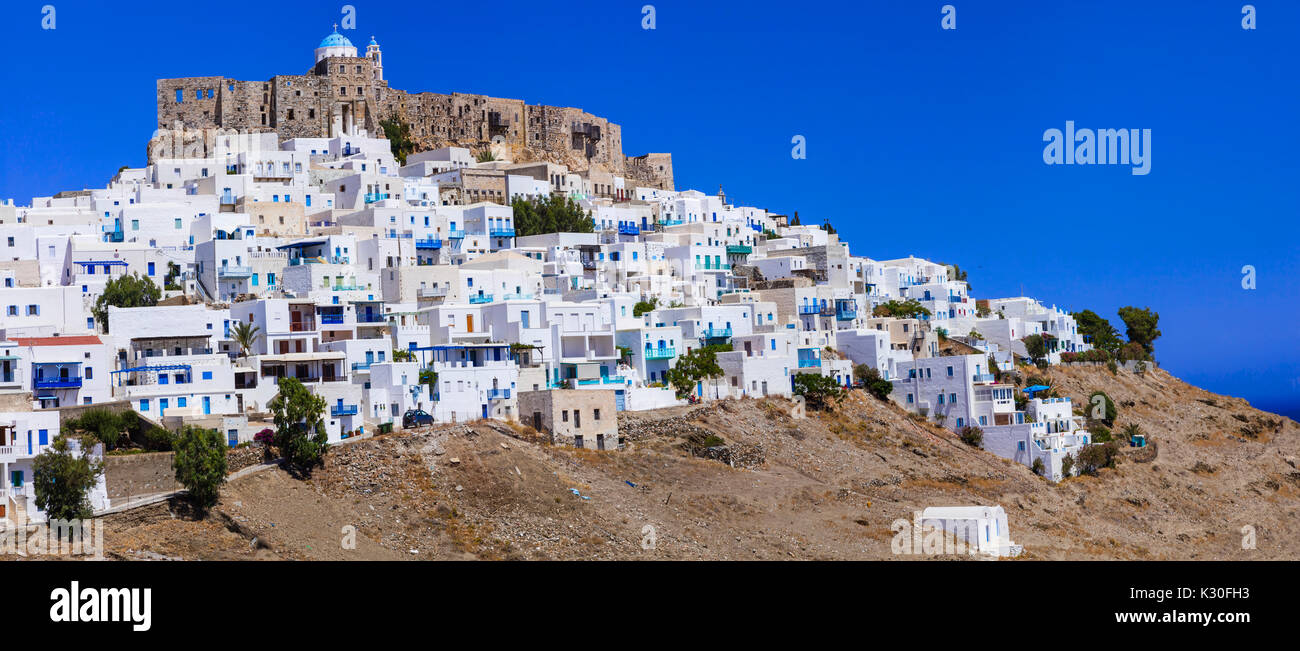 Unique traditional islands of Greece - picturesque Astypalea (Astipalaia) in Dodecanese. View of beautiful Chora village Stock Photo