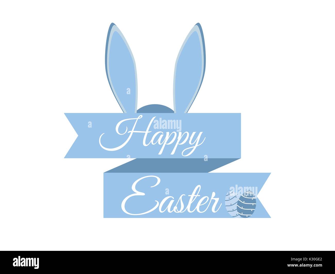 Happy easter. Ribbon, Easter eggs and rabbit ears on a white background. Vector illustration Stock Vector