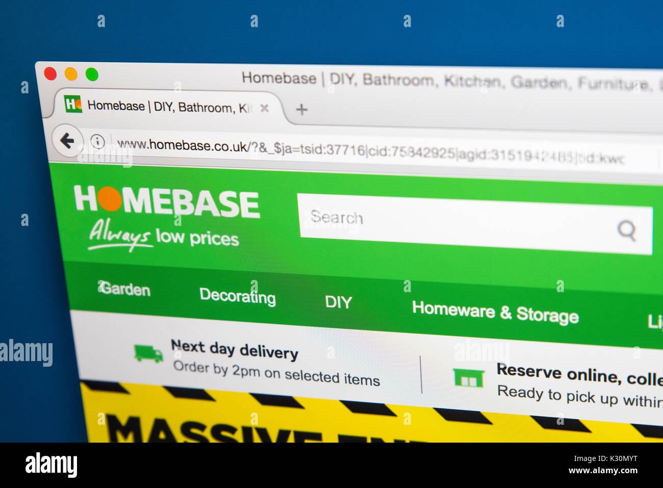 LONDON, UK - AUGUST 10TH 2017: The homepage of the official website for Homebase, the British home-improvement retailer, on 10th August 2017. Stock Photo