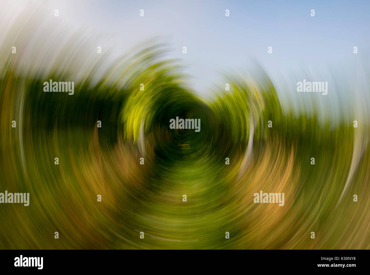 Photographic technique, intentional camera movement, the circular effect caused by rotating the camera at a low shutter speed Stock Photo