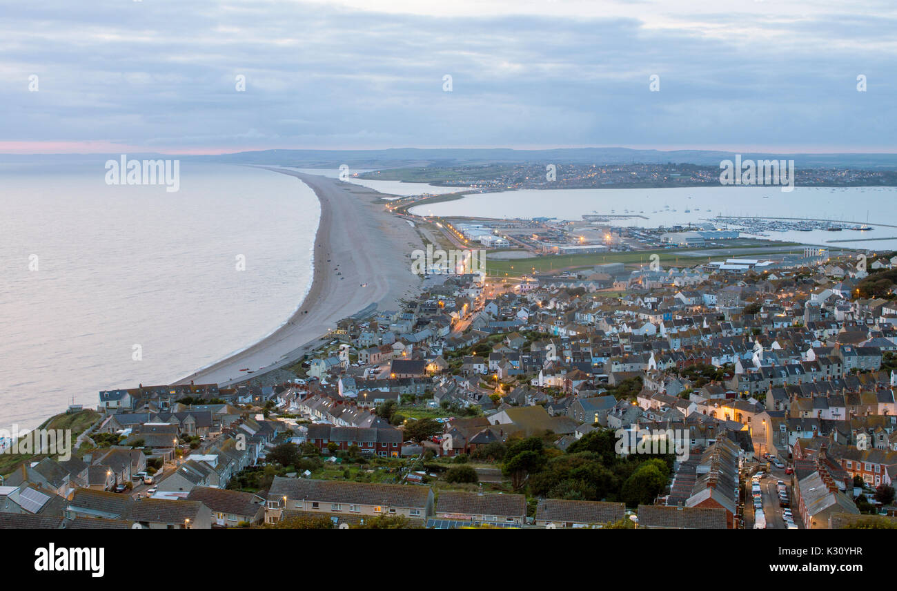 Chesil beach and Portland landscape Stock Photo