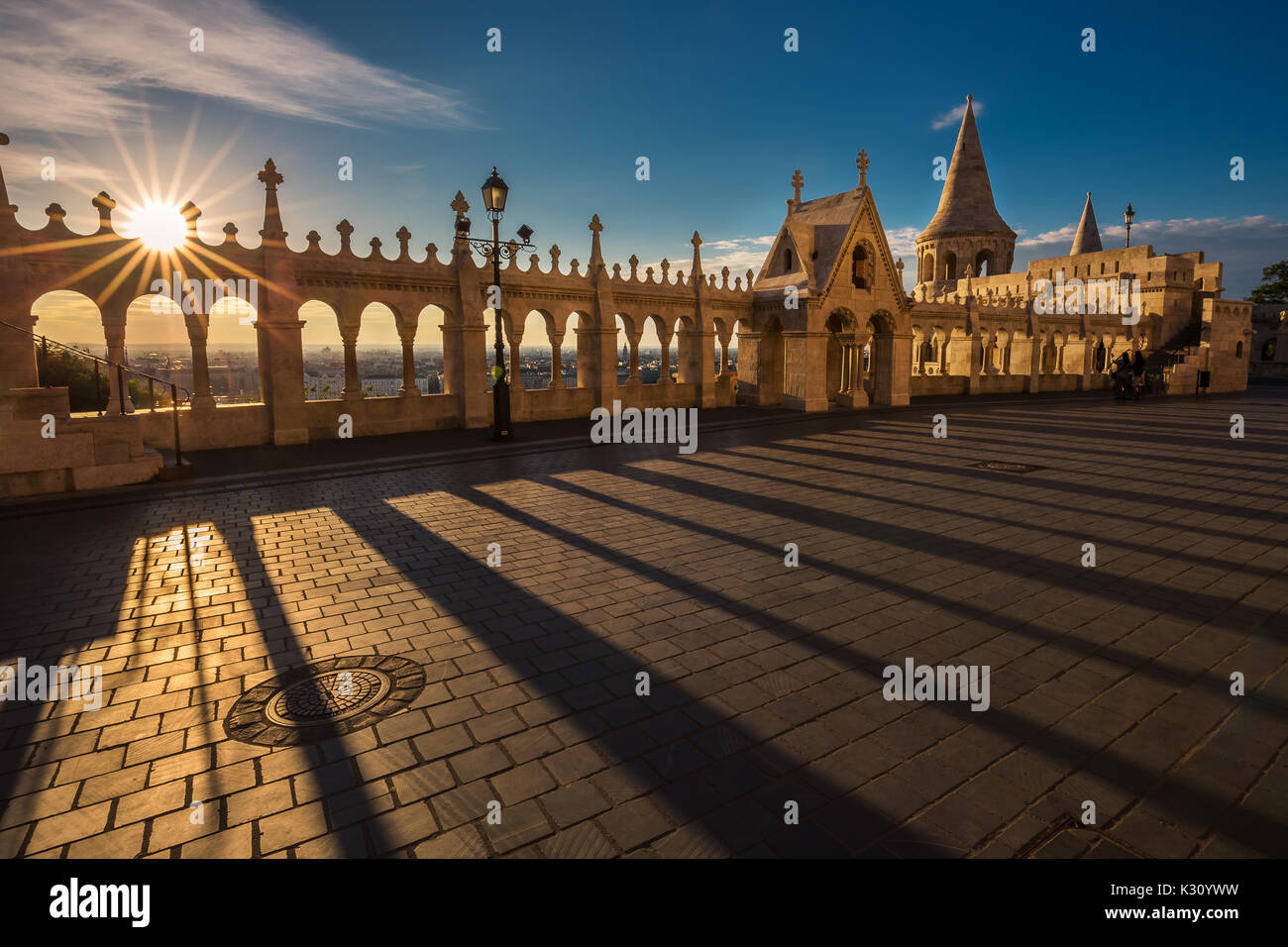 Budapest, Hungary - Beautiful sunrise at the famous Fisherman Bastion (Halasz bastya) on the Buda Hill Stock Photo