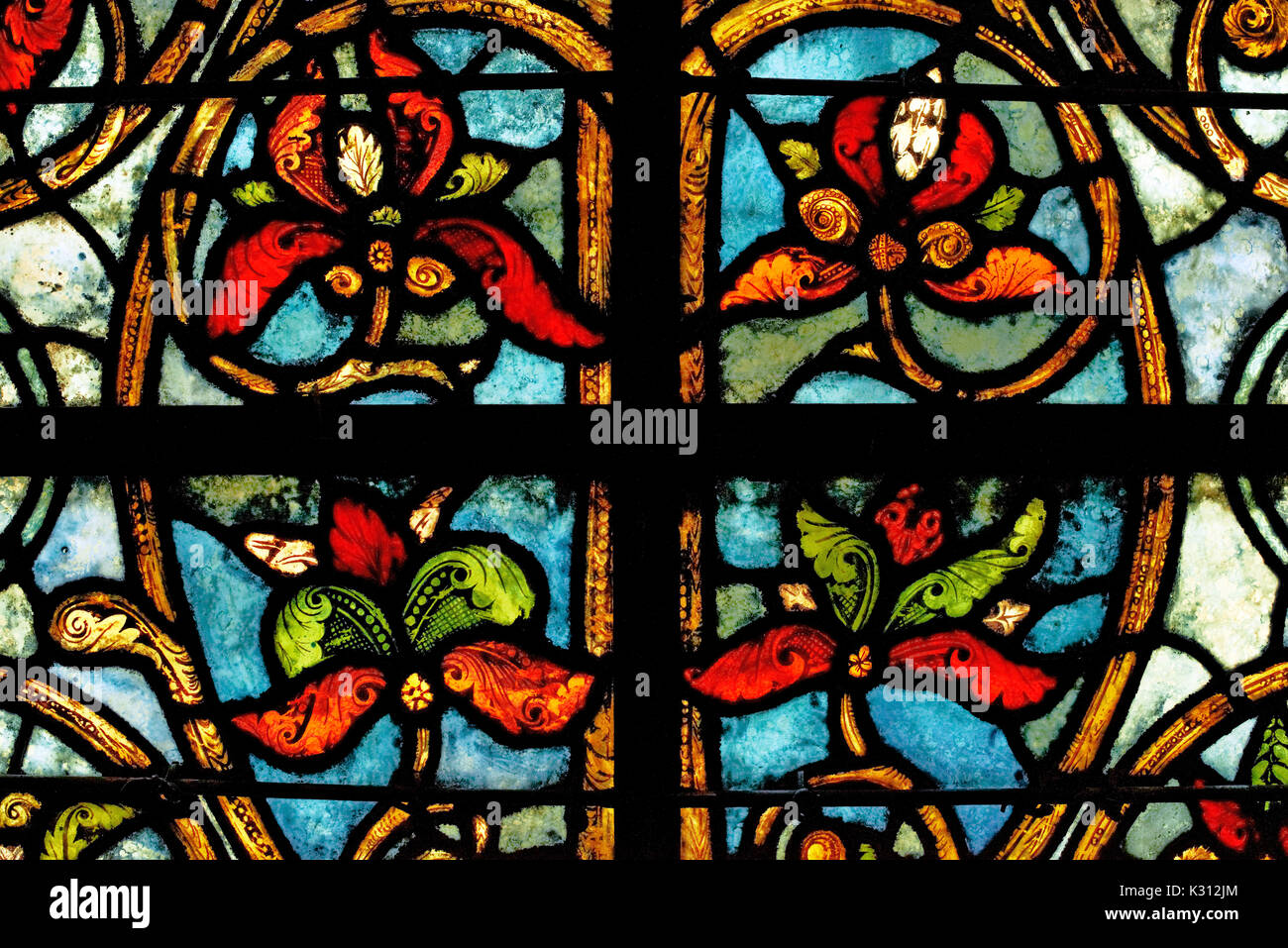 Stained glass windows in St. Denis cathedral, Paris, France Stock Photo