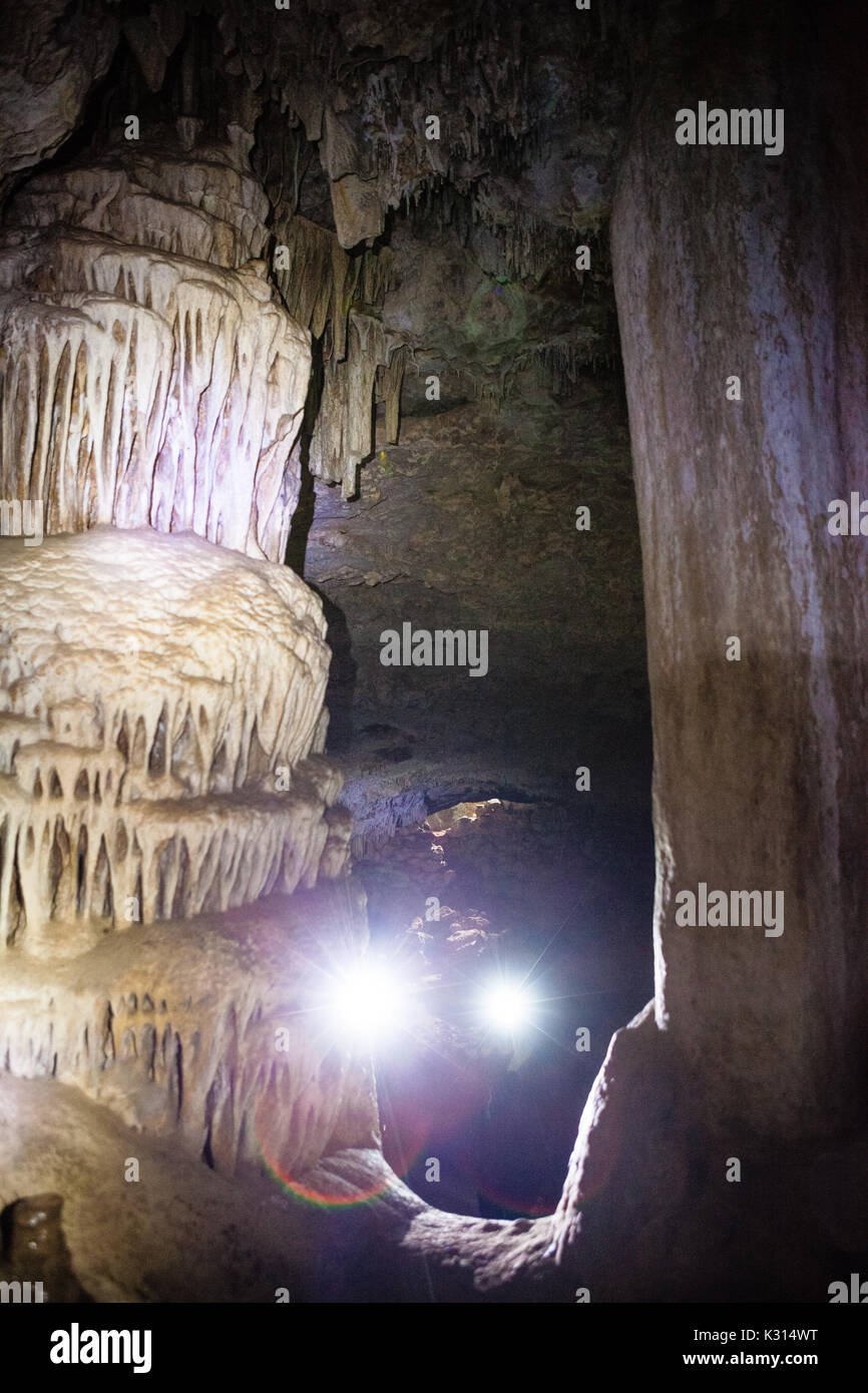 Exploring a cave in Menorca Stock Photo