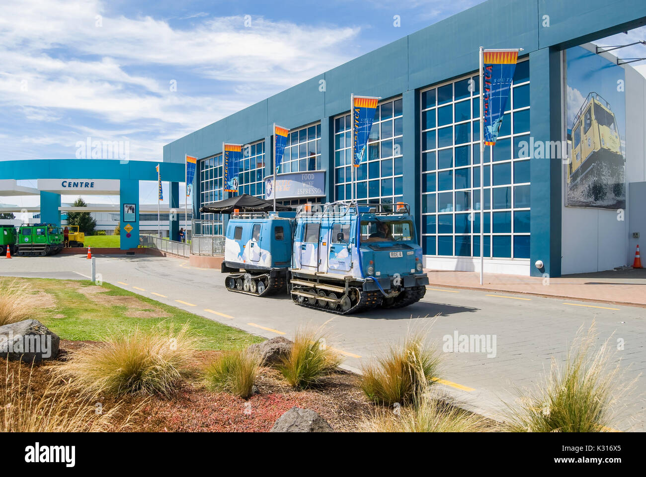 Hugglands vehicle at International Antarctic Centre, Near Christchurch International Airport, Harewood, Christchurch, Canterbury, New Zealand Stock Photo