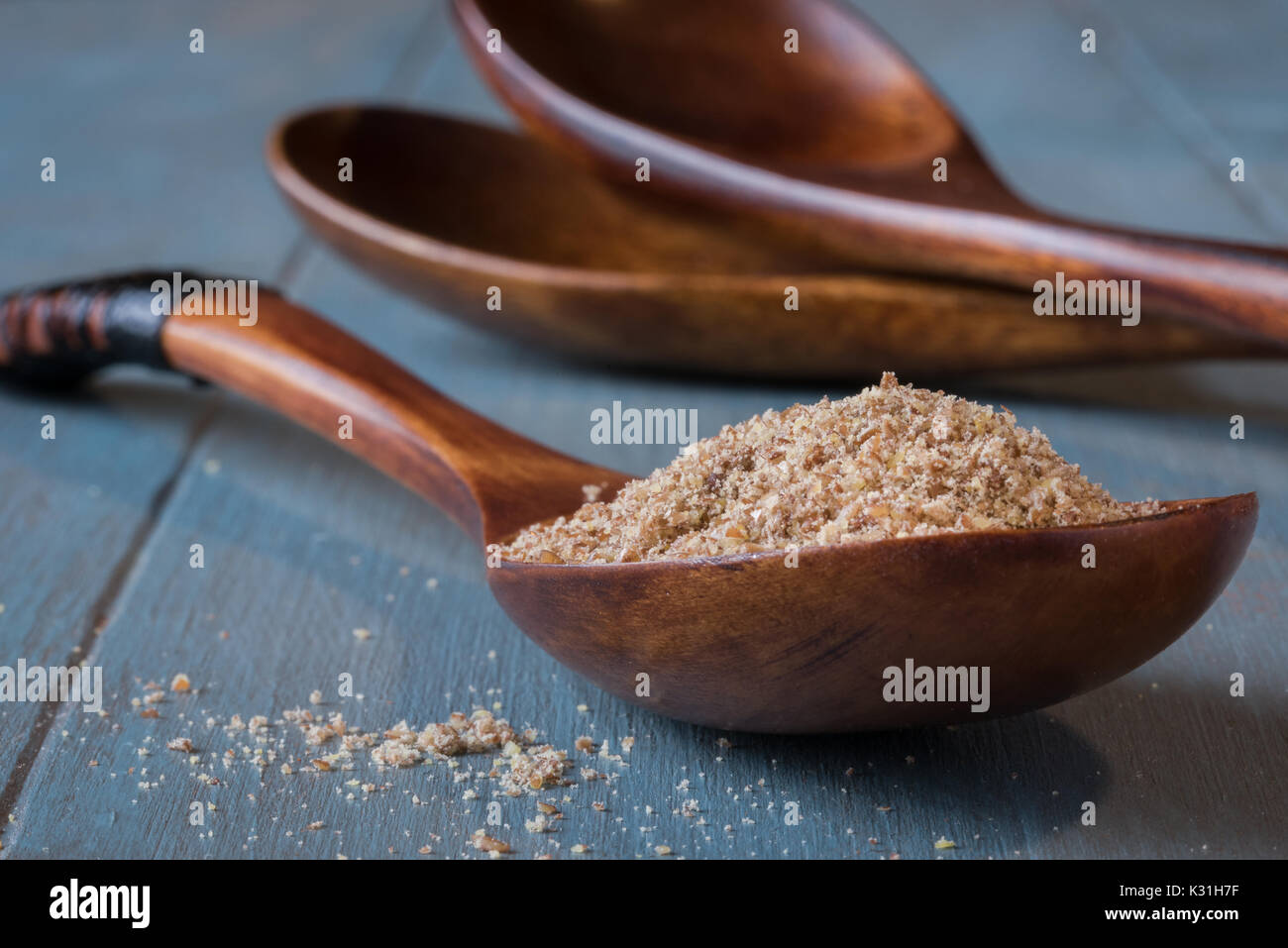 Ground Flax Seed on Wood Spoon Stock Photo - Alamy