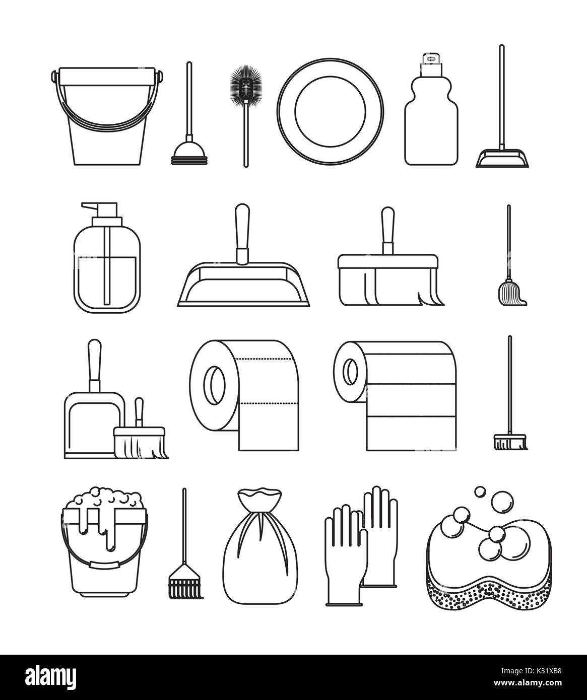 cleaning service elements sketch silhouette on white background Stock Vector