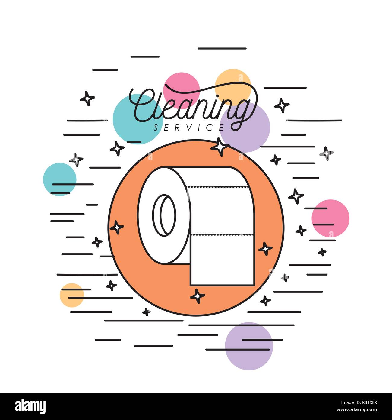 toilet paper cleaning service silhouette in circular frame with color