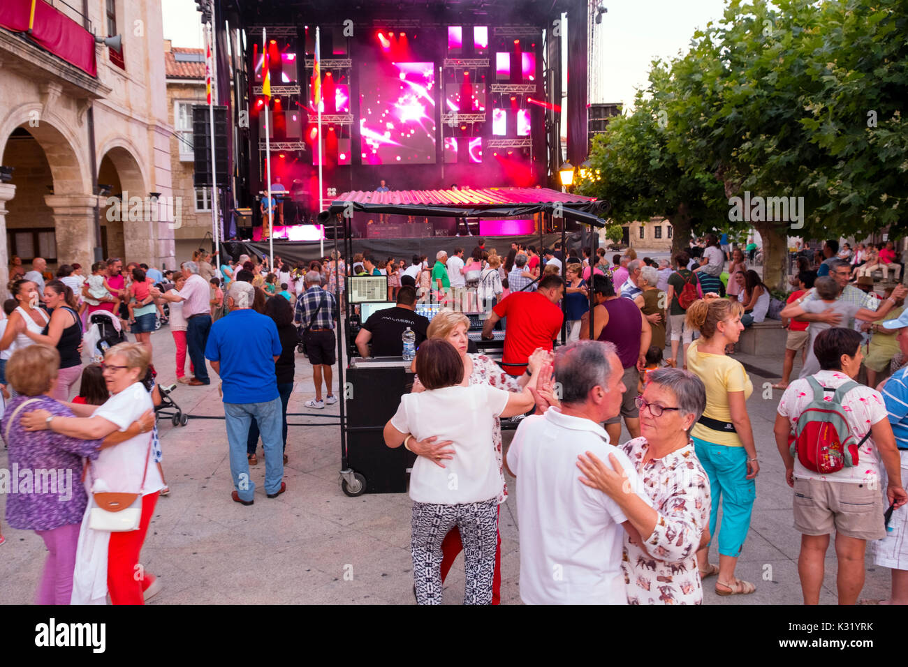 People dancing and having fun, popular traditional party. Villarcayo. Burgos province, Castilla-León, Spain Europe Stock Photo