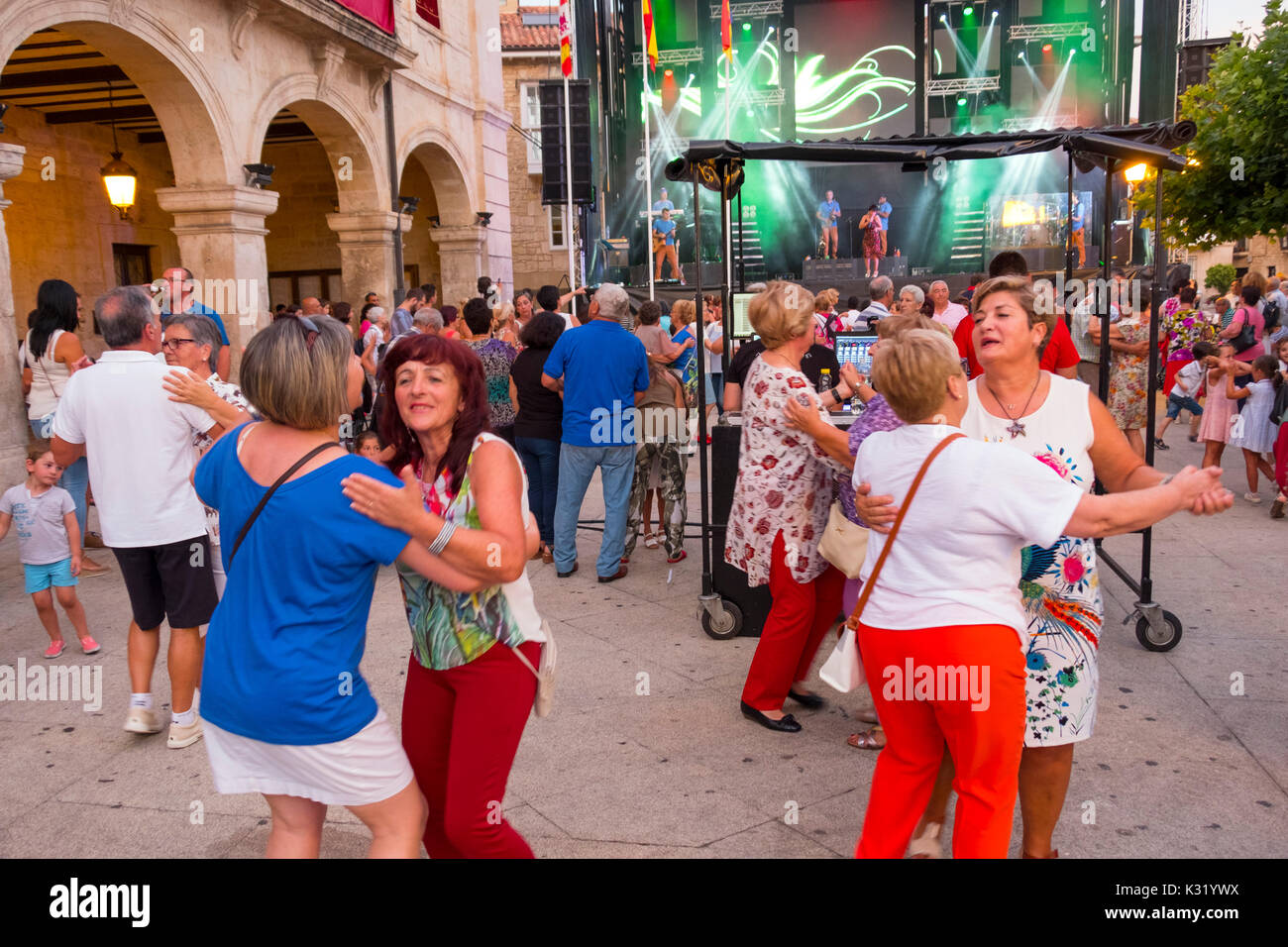 People dancing and having fun, popular traditional party. Villarcayo. Burgos province, Castilla-León, Spain Europe Stock Photo