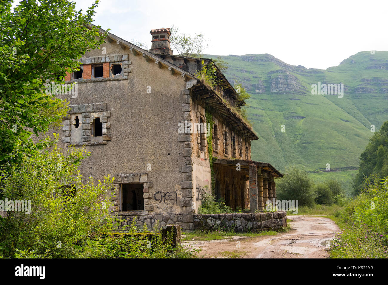 Old train station, Tuneles de la Engaña, Vega de Pas, Valles Pasiegos, Cantabria, Spain, Europe Stock Photo