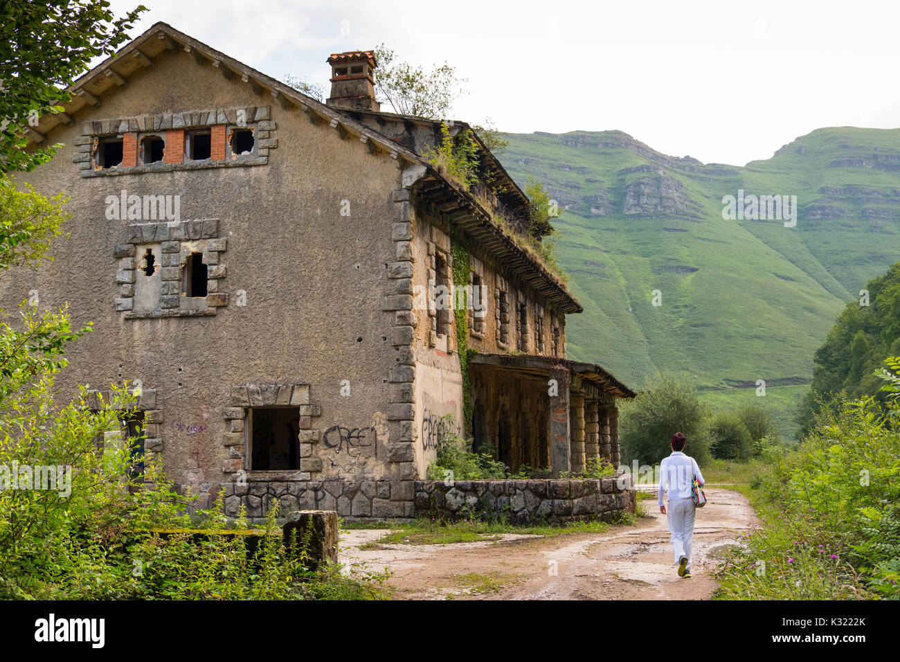 Old train station, Tuneles de la Engaña, Vega de Pas, Valles Pasiegos, Cantabria, Spain, Europe Stock Photo