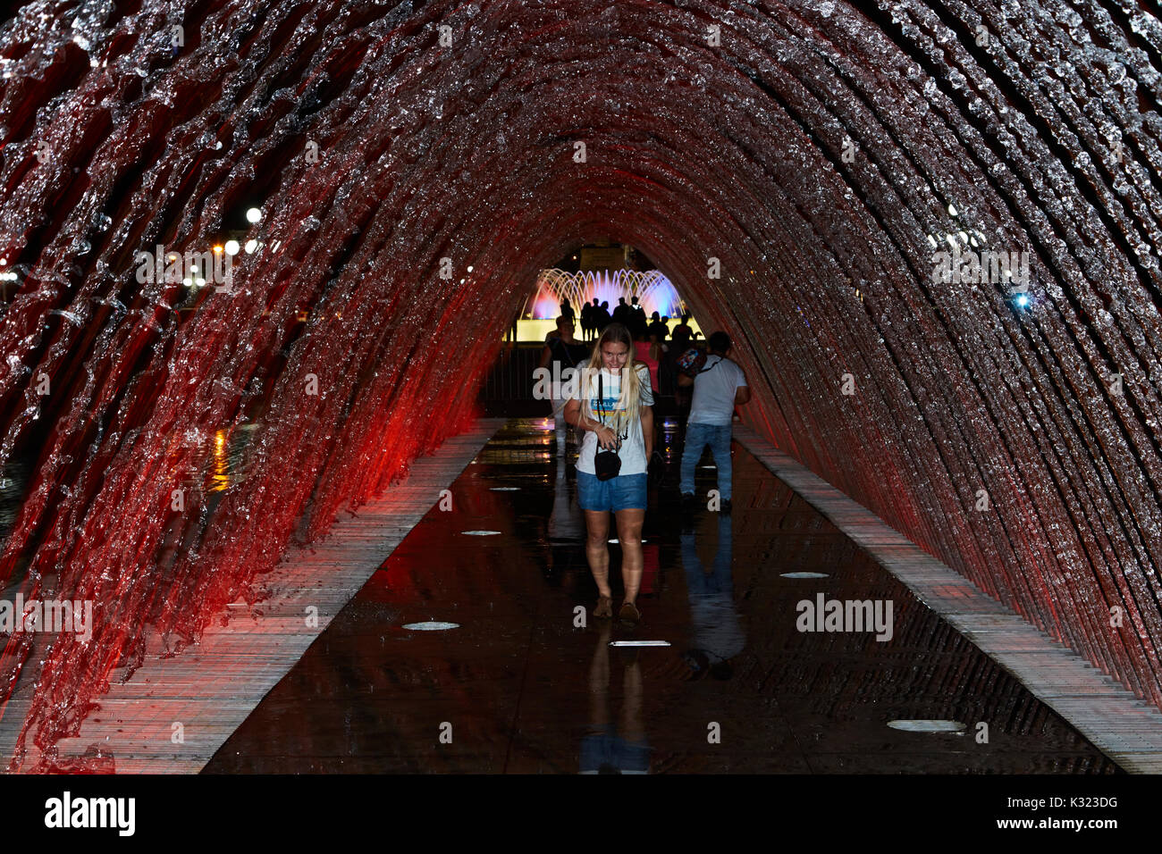 Tunnel of Surprises Fountain at the Magic Water Circuit (world's largest fountain complex), Park of the Reserve, Lima, Peru, South America (MR) Stock Photo