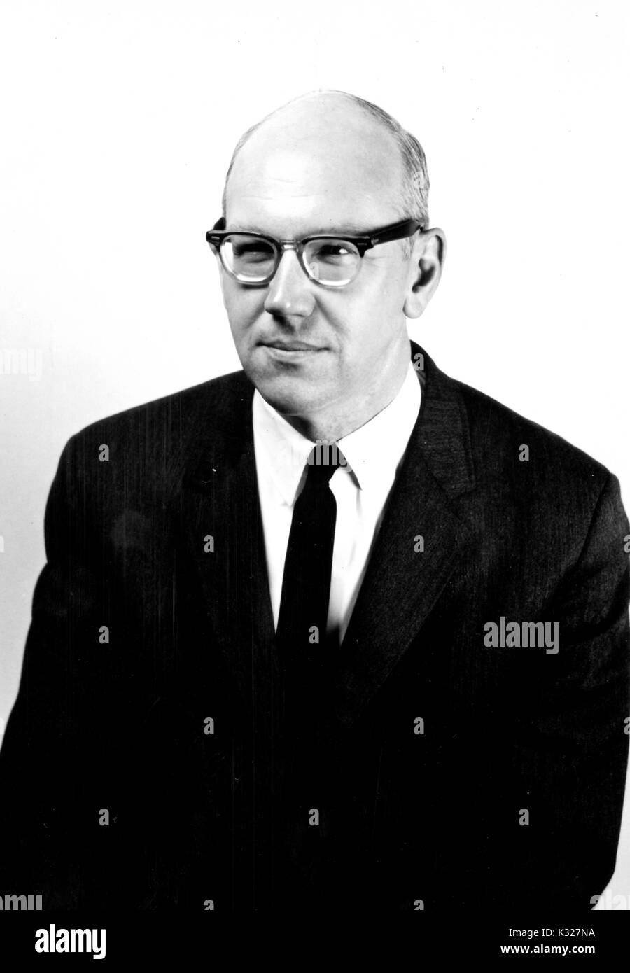 Half length sitting portrait of engineer Elbert Edwin Denhard, Jr, 1965. Stock Photo