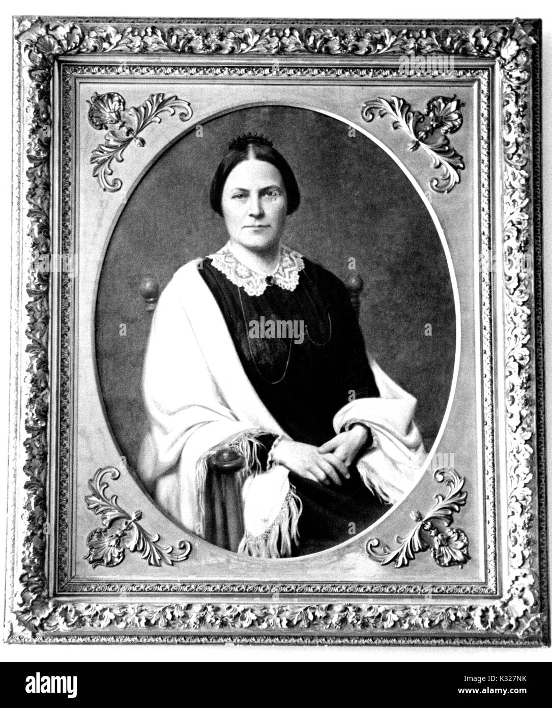 Framed painted half-length sitting portrait of Caroline Donovan, prominent Baltimore figure and philanthropist, 1891. Stock Photo