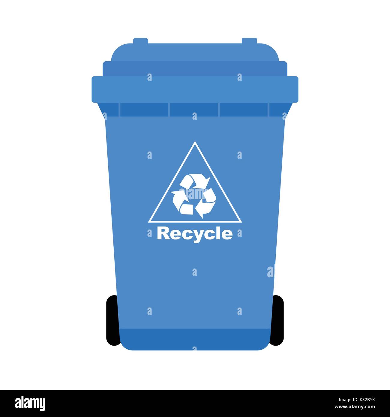Blue Trash with Recycle bin icon, isolated on white background, flat design style - Vector Ilustration Stock Vector
