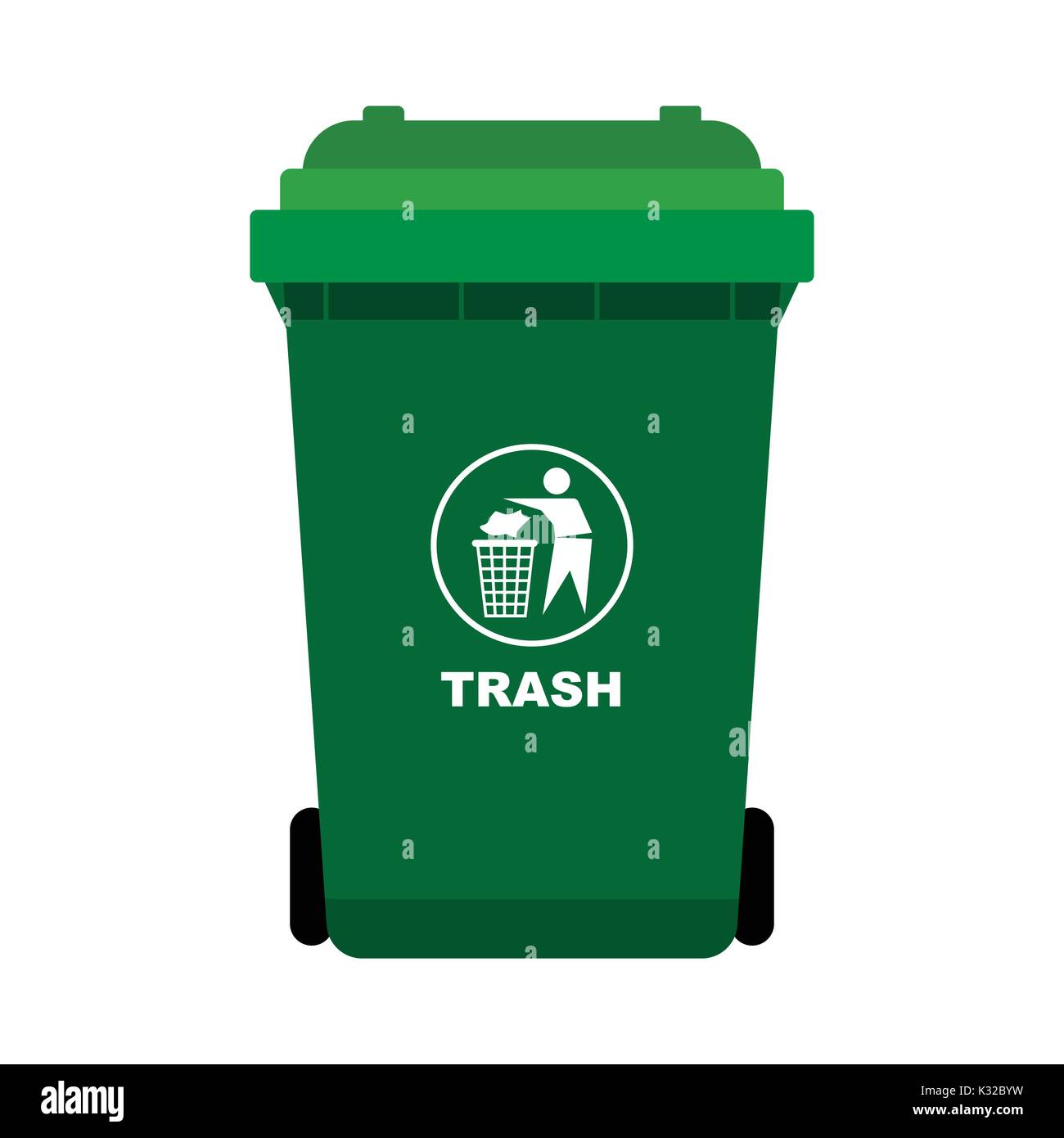 Green Trash with man throw out the thrash icon, isolated on white background, flat design style-Vector Illustration Stock Vector