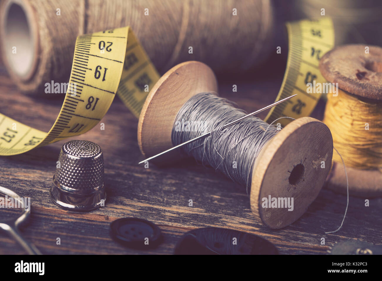 Sewing instruments, threads, needles, bobbins and materials. Studio ...