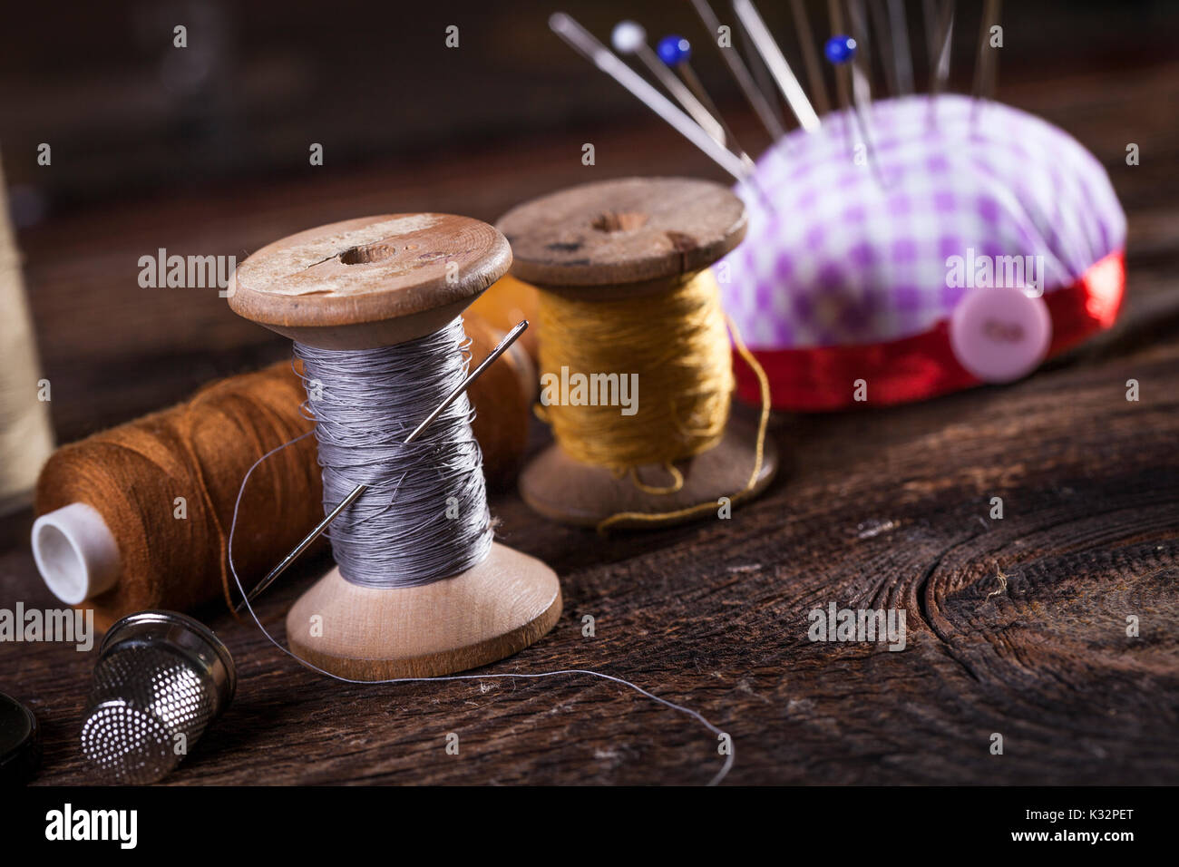 Sewing instruments, threads, needles, bobbins and materials. Studio ...