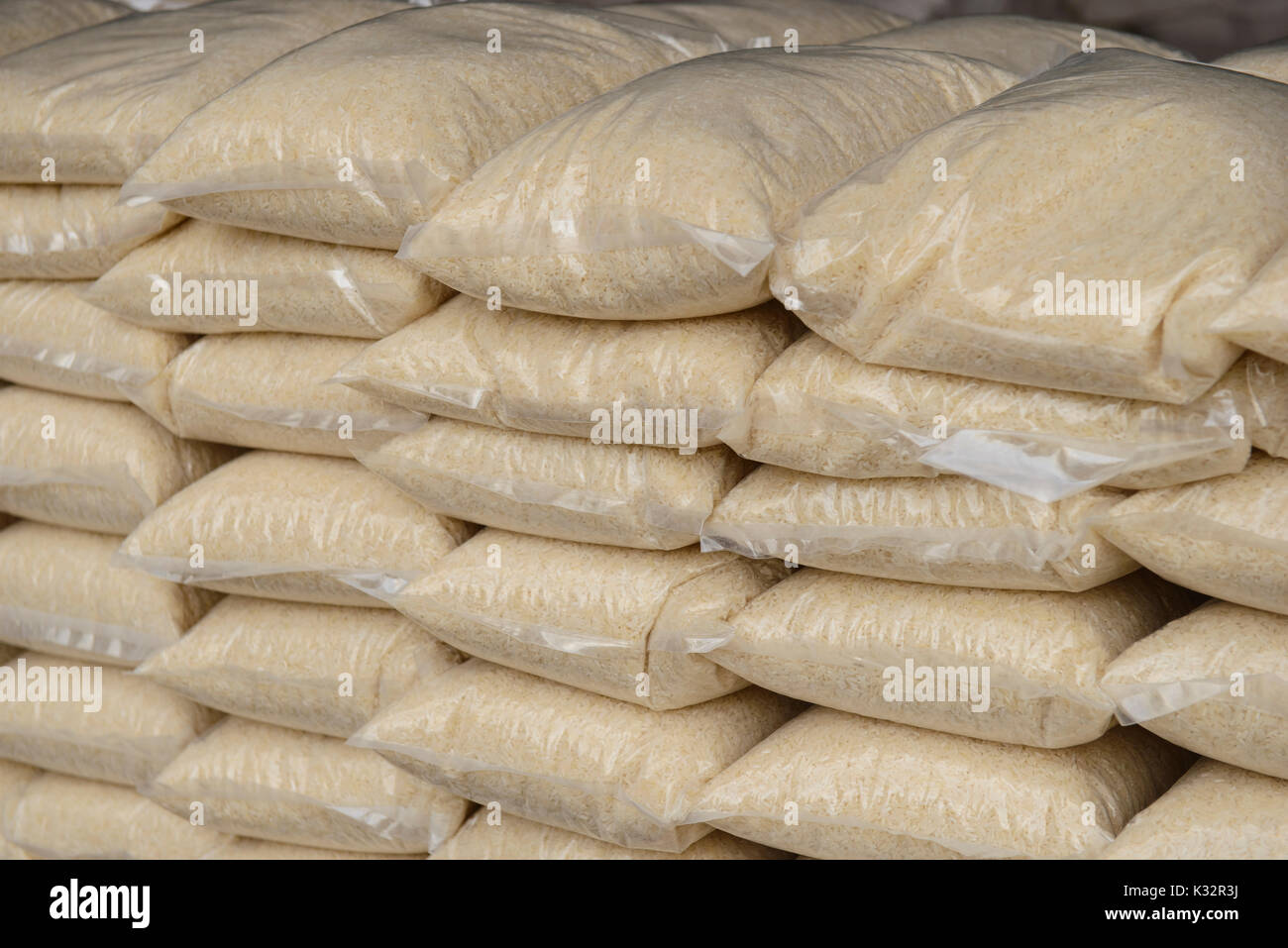 Thai jasmine rice paddy packing in plastic bag Stock Photo 156799318