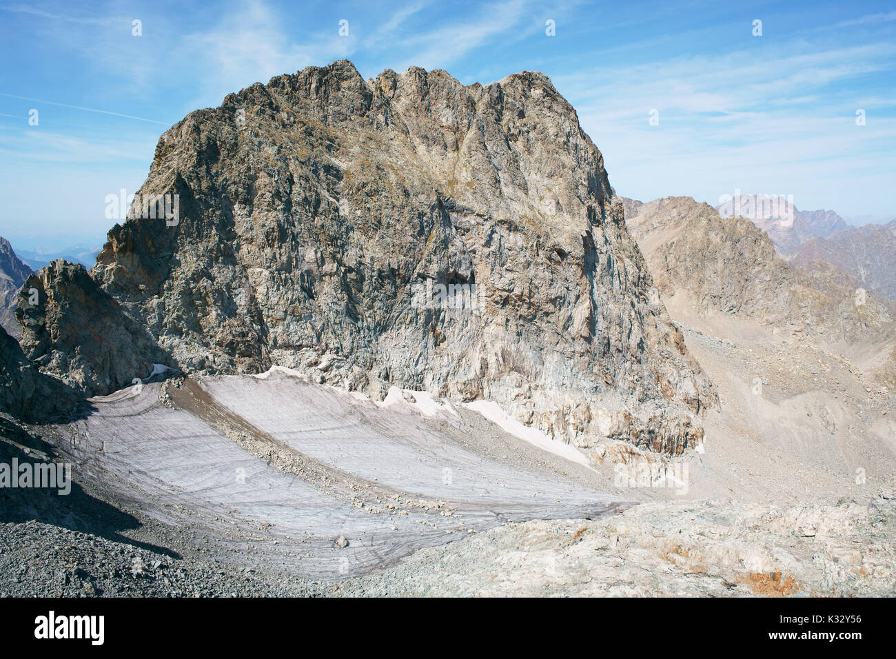 Mt Clapier (3045m amsl). Alps' above 3000m-high summit closest to the Mediterranean (at only 38km) & Alps' most southerly glacier. (Aug. 2017). Italy. Stock Photo