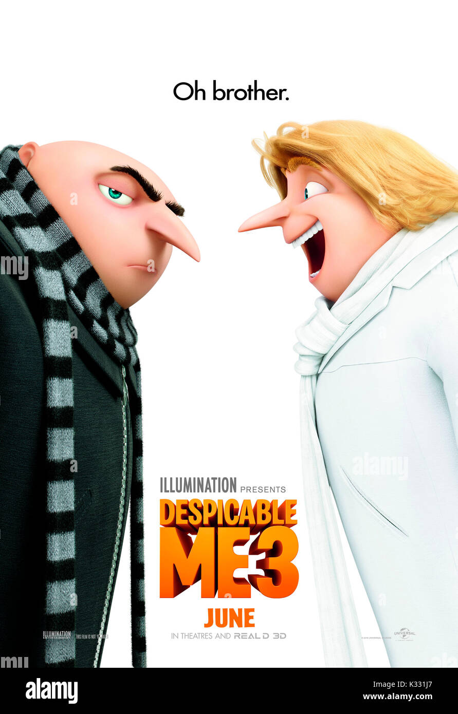 RELEASE DATE: June 30, 2017 TITLE: Despicable Me 3 STUDIO: Universal Pictures DIRECTOR: Kyle Balda, Pierre Coffin PLOT: Gru meets his long-lost charming, cheerful, and more successful twin brother Dru who wants to team up with him for one last criminal heist STARRING: Steve Carell as Gru / Dru (voice). (Credit Image: © DreamWorks Animation/Entertainment Pictures) Stock Photo