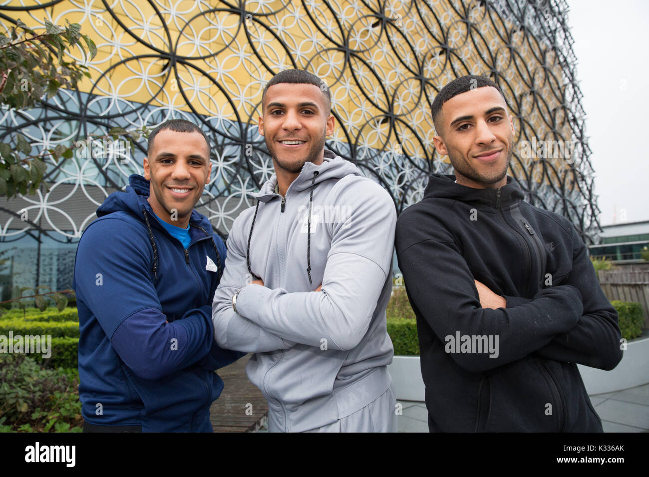 Birmingham boxing brothers, Kal, Gamal, Galal Yafai pictured outside Birmingham New Library Stock Photo