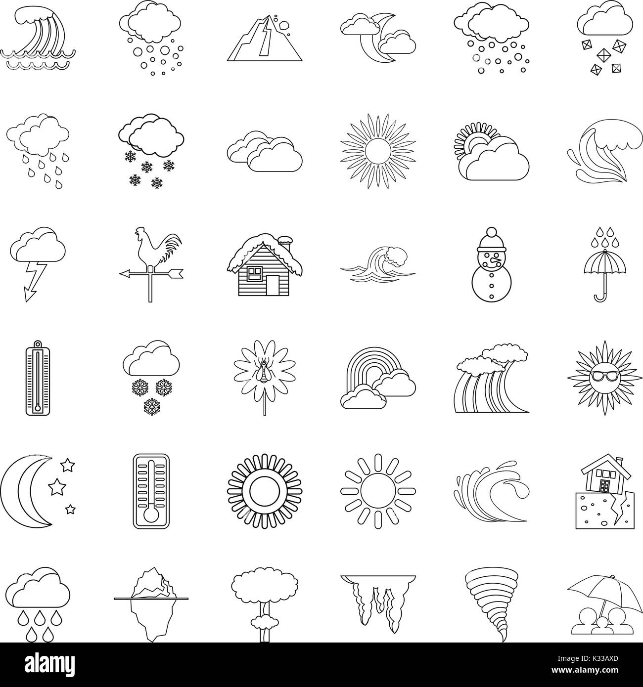 Weather icons set, outline style Stock Vector Image & Art - Alamy