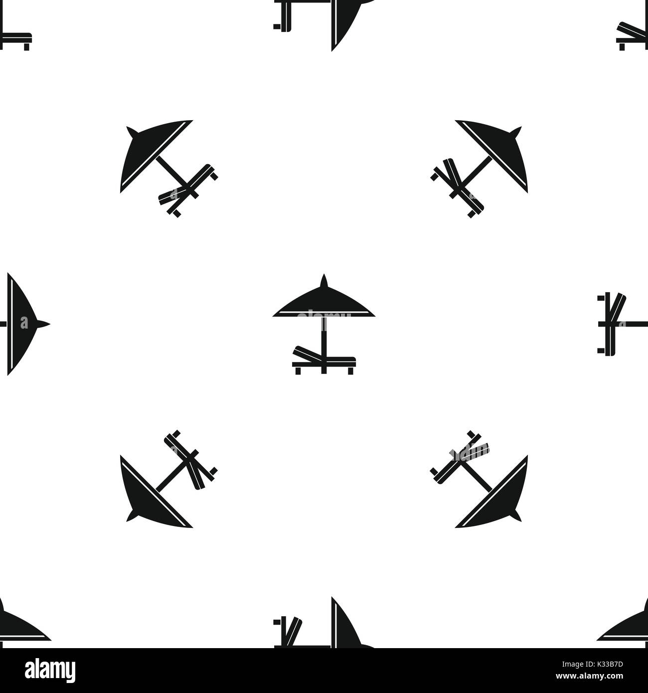 Bench and umbrella pattern seamless black Stock Vector