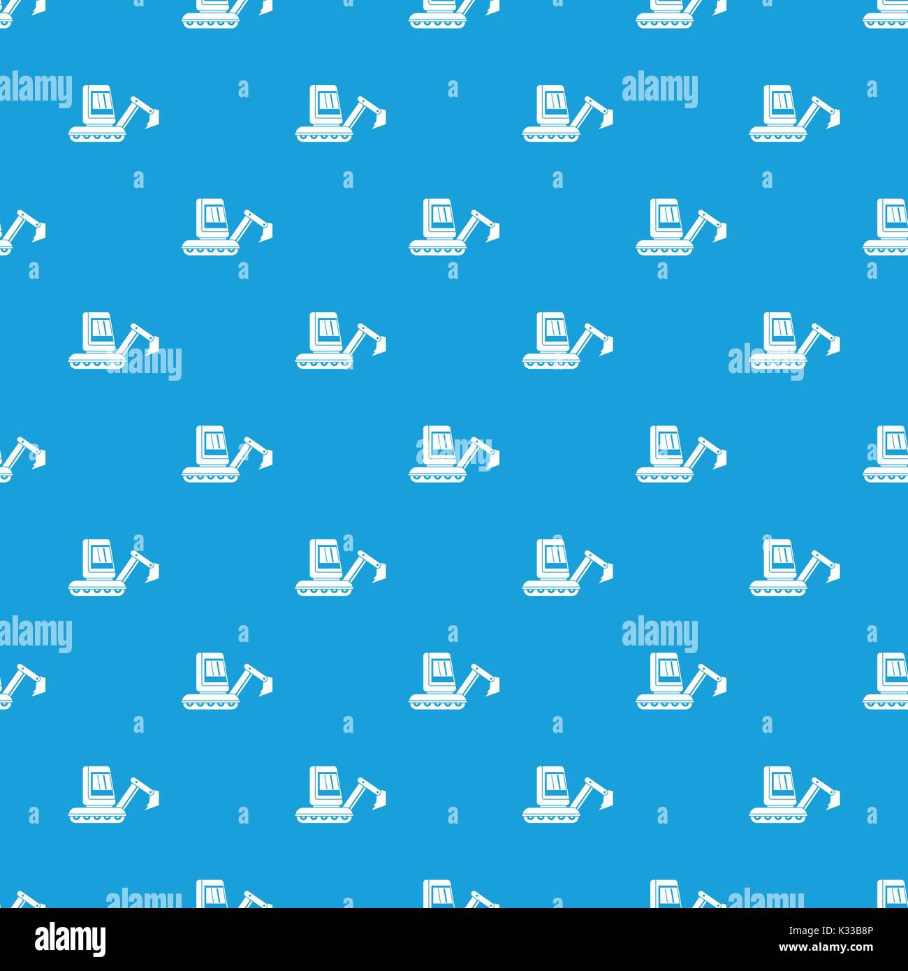 Mini excavator pattern seamless blue Stock Vector