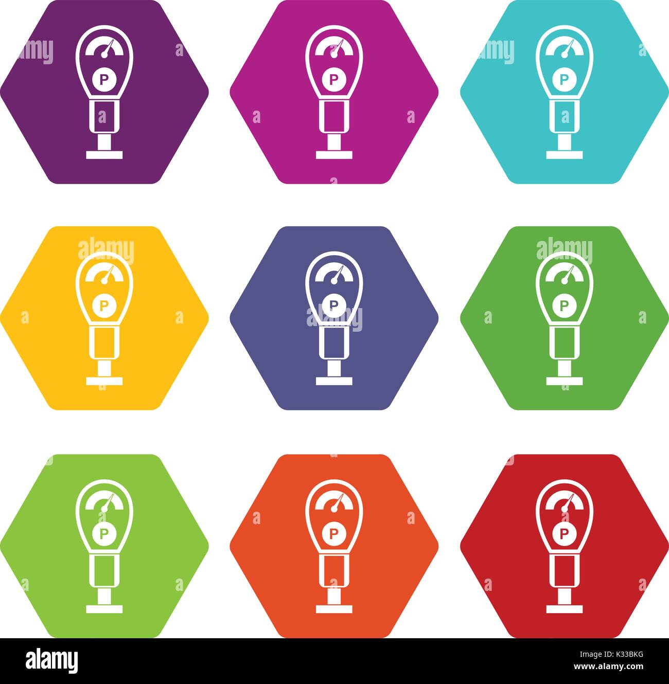 Parking meters icon set color hexahedron Stock Vector