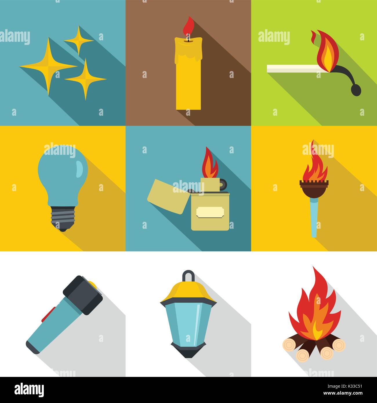 Light source icon set, flat style Stock Vector Image & Art - Alamy