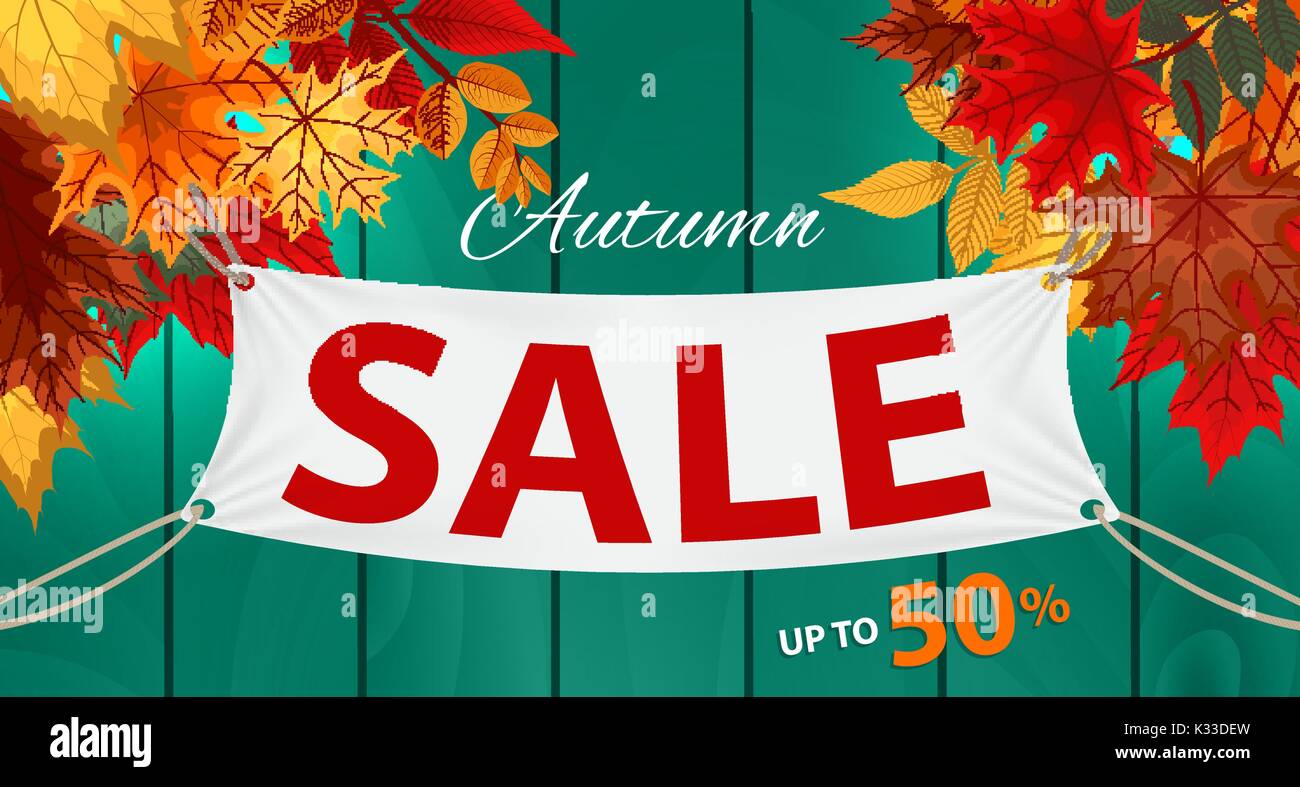 Abstract Vector Illustration Autumn Sale Background with Falling Autumn ...